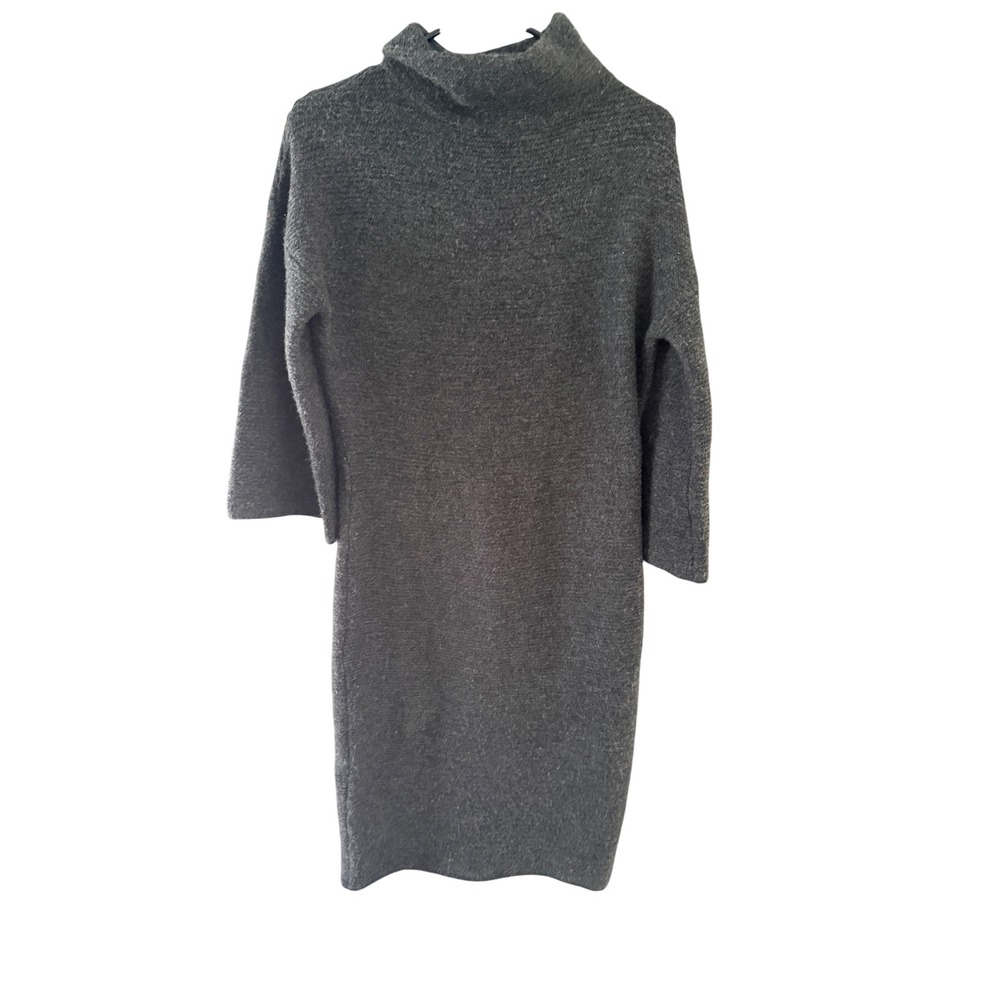 Prologue Women Charcoal Gray Mock Neck Knit Sweater Dress XS Long Sleeve Midi